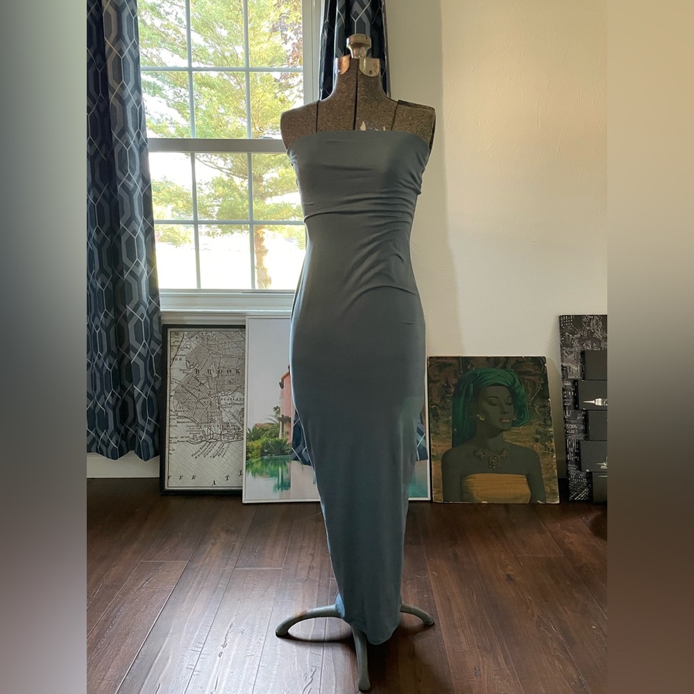 Blue, body con, ankle length dress!